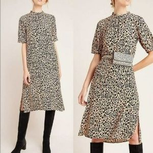 Anthropologie McKenzie Mock Neck MIDI Dress Cheetah Print, Medium